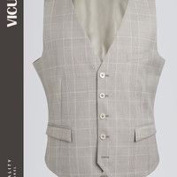 威可多（VICUTU）商场同款男士商务正装马甲纯羊毛修身内搭马夹VRS21131612 浅卡其格纹 1