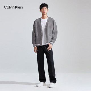 Calvin Klein  Jeans男士学院字母提花拼色纽扣V领针织开衫J324407 P2D-椰青灰 L