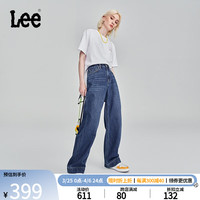李 Lee中蓝色水洗高腰五袋款女牛仔裤阔腿显瘦潮LWB007335101-668 中蓝色
