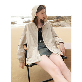 三彩2024春季美式休闲防晒外套连帽开衫上衣宽松山系户外女 浅咖啡 170/92A/XL