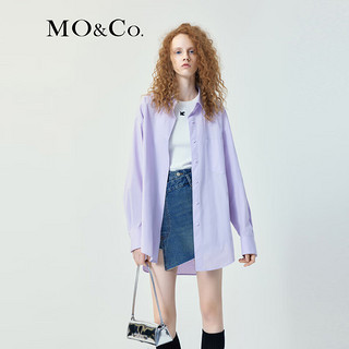 MO&Co.【抗菌】设计感小众刺绣LOGO宽松落肩廓形中性衬衫外套 浅紫色 XS/155