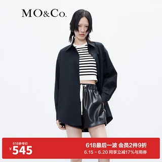 MO&Co.【抗菌】设计感小众刺绣LOGO宽松落肩廓形中性衬衫外套 黑色 S/160