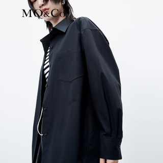 MO&Co.【抗菌】设计感小众刺绣LOGO宽松落肩廓形中性衬衫外套 黑色 S/160