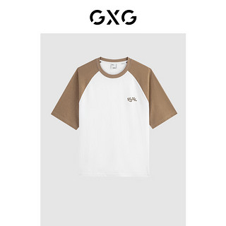 GXG男装  24年夏季拼接设计圆领短袖T恤工装长裤休闲套装 父亲节 单上装白色+卡其色 170/M
