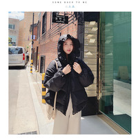 京功年轻女士红色衣服棉袄本命年羽绒棉服女冬季短款可爱结婚 黑色 XS 105斤以下