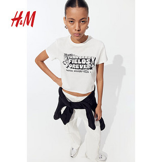 H&M女装T恤2024夏季修身印花时尚舒适棉质短款短袖上衣1207443 白色/Coca-Cola M 165/96