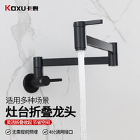 卡煦全铜厨房灶台洗菜盆单冷水龙头入墙出水可旋转折叠伸缩加长管净水 哑黑【4分螺纹】