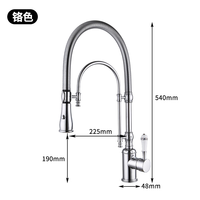 卡煦欧式金色全铜厨房水龙头冷热花洒双出水可旋转洗菜盆水槽龙头加高 镀铬银色