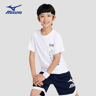 美津浓（MIZUNO）Mizuno儿童短袖T恤男童女童2024夏季宽松百搭舒适上衣t 白色 120cm (身高115-125cm)