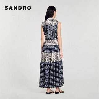 SANDRO2024夏季女装系带镂空衬衫领无袖长款连衣裙SFPRO03749 D325/多色 34