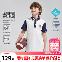 英氏(YEEHOO)男童短袖polo衫儿童T恤夏季薄款翻领学院风中大童装洋气夏装 酷酷字母白色 140