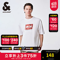 杰克·琼斯（JACK&JONES）春夏男士个性时尚字母潮流贴布胶印短袖T恤男装224201220 A06本白色 常规 A06本白色 185/104A/XL