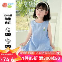 贝贝怡连衣裙女童夏季2024洋气儿童纯棉公主裙宝宝休闲裙子 蓝色 101