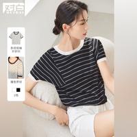 2024夏装商务通勤撞色波浪三角针宽松针织女式短袖针织衫