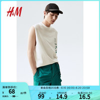 H&M男装背心2024夏季休闲舒适简约宽松印花无袖上衣1237506 白色/Unknown 180/116