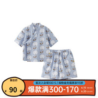 papa爬爬夏季儿童亲子装T恤短袖男女童一家三口水洗棉家居服套装 蓝色-宝宝款 100