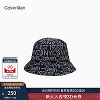 Calvin Klein Jeans【父亲节】男女同款ck满印纯棉户外宽檐渔夫帽K510507 0GJ-黑底字母logo OS
