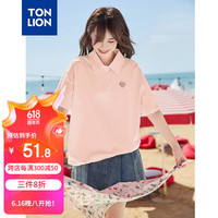 唐狮(TonLion)2024polo衫女士短袖设计感半袖上衣 雾霾粉 M