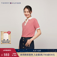 TOMMY HILFIGER24春夏女装莱赛尔微弹通勤绣标V领宽松短袖POLO衫41286 红白条纹03O XL (:130-150斤)