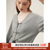 范思蓝恩减龄甜美毛针织衫女春装蝴蝶结系带V领针织开衫24FS11151