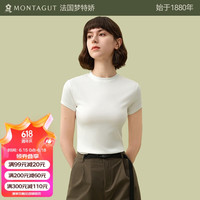 梦特娇莫代尔棉短袖t恤女可外穿洋气款白色上衣内搭薄款螺纹打底衫夏季 月光白 M【95-110斤】
