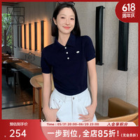 美洋（MEIYANG）耶鲁醋酸polo衫文艺复古翻领休闲运动短袖针织上衣夏季T恤女 藏青色 2XL