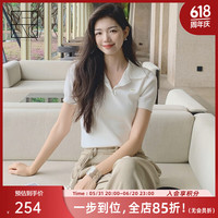 美洋(MEIYANG)耶鲁醋酸polo衫文艺复古翻领休闲运动短袖针织上衣夏季T恤女 白色 XL