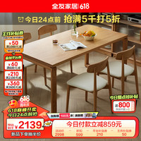 全友家居纯实木餐桌椅子组合套装家用客厅一桌四椅长方形吃饭桌DW8057 （单餐桌）1.7米餐桌A