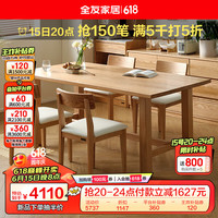 全友家居大屿纯实木餐桌椅子组合套装客厅家用吃饭方桌一桌四椅DW8056 红橡木|1.6米餐桌A+软包餐椅A1*4