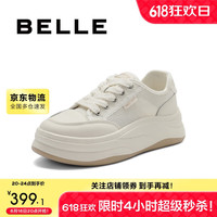 百丽百搭小白鞋女24春新商场舒适时尚板鞋B1S2DBM4 米色-网面