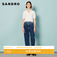 SANDRO女装休闲短款优雅白色短袖针织开衫上衣SFPPU01444 米白色 2