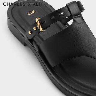 CHARLES&KEITH24夏复古夹趾罗马鞋平底外穿凉拖SL1-71870006 Black黑色 37