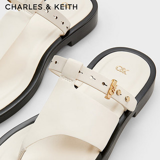 CHARLES&KEITH24夏复古夹趾罗马鞋平底外穿凉拖SL1-71870006 White白色 37