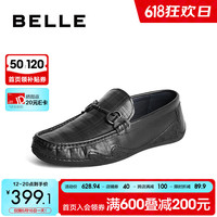 百丽套脚豆豆鞋男款春夏季真皮软底乐福鞋8AM01CM3 黑色 39