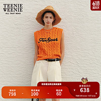 Teenie Weenie小熊女装2024多巴胺时髦无袖针织衫短款毛衣马甲 橙色 155/XS