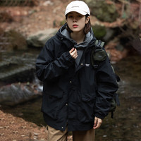 杰丽·莫克（Jerrie Mock）山系春秋款冲锋衣男女日系轻户外潮流简约外套大口袋机能夹克上衣 烁黑 S(版型较宽松，拍小一码)