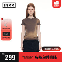 英克斯（inxx）潮牌夏女式铆钉短袖T恤修身短款上衣XXE2010321 深灰 S
