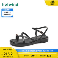 热风 hotwind罗马凉鞋时尚度假休闲风舒适软底通勤复古经典设计24年夏季新款女 01黑色 3