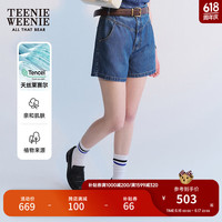 Teenie Weenie【天丝莱赛尔】小熊2024年夏季新款高腰短裤牛仔裤女 中蓝色 1