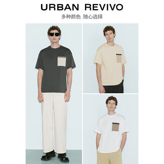 URBAN REVIVO 男士时尚休闲简约撞色口袋短袖T恤 UMF440123 本白 S