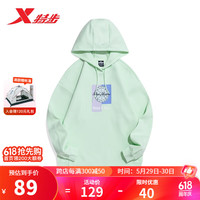特步（XTEP）连帽卫衣女运动休闲宽松上衣百搭套头衫978328930344 白绿色 3XL