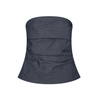 URBAN REVIVO 女士时髦设计感褶皱露肩罩衫衬衫 UWJ240028 紫灰蓝 M