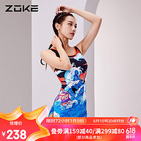 ZOKE 洲克 克 ZOKE 泳衣女连体平角保守水健遮肚显瘦修身训练女士游泳衣122501462 黑桔兰花 L