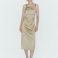URBAN REVIVO 女装小众魅力褶皱收腰吊带连衣裙 UWG740160 卡其 XS