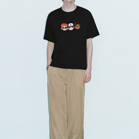 URBAN REVIVO 男装潮流少年感图案线绣印花T恤衫 UMV440084 正黑 S