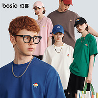 bosie 2024年夏季新款短袖T恤男刺绣简约圆领情侣体恤
