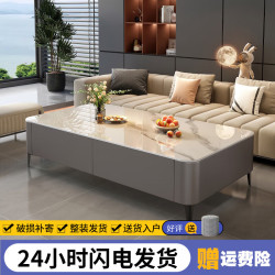 尚蒂岚 岩板茶几客厅家用小户型轻奢落地长方形 120*60雪山白岩板+灰柜