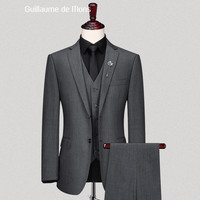Guillaume de Mons羊毛西服套装男士修身西装休闲正装商务职业高档西装新郎结婚礼服 灰色【上衣】 【48码上衣】+西裤尺码请备注