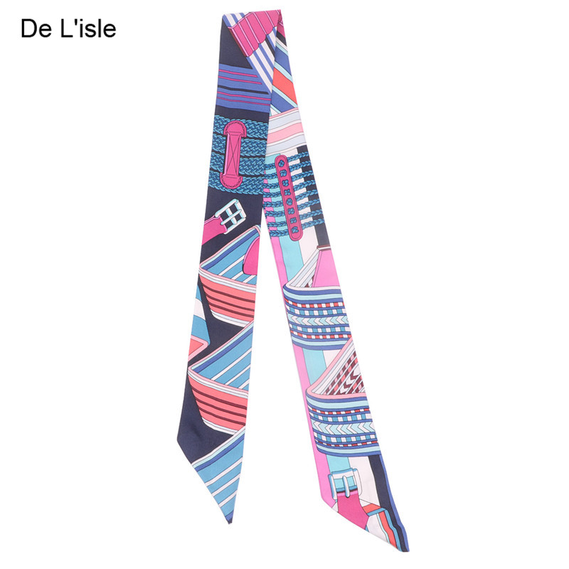 De L'isleDe Lisle 真丝女士丝巾细窄长条领巾小围巾飘带腰带绑包丝带发带 玫红
