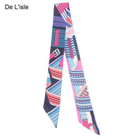 De L'isleDe Lisle 真丝女士丝巾细窄长条领巾小围巾飘带腰带绑包丝带发带 玫红